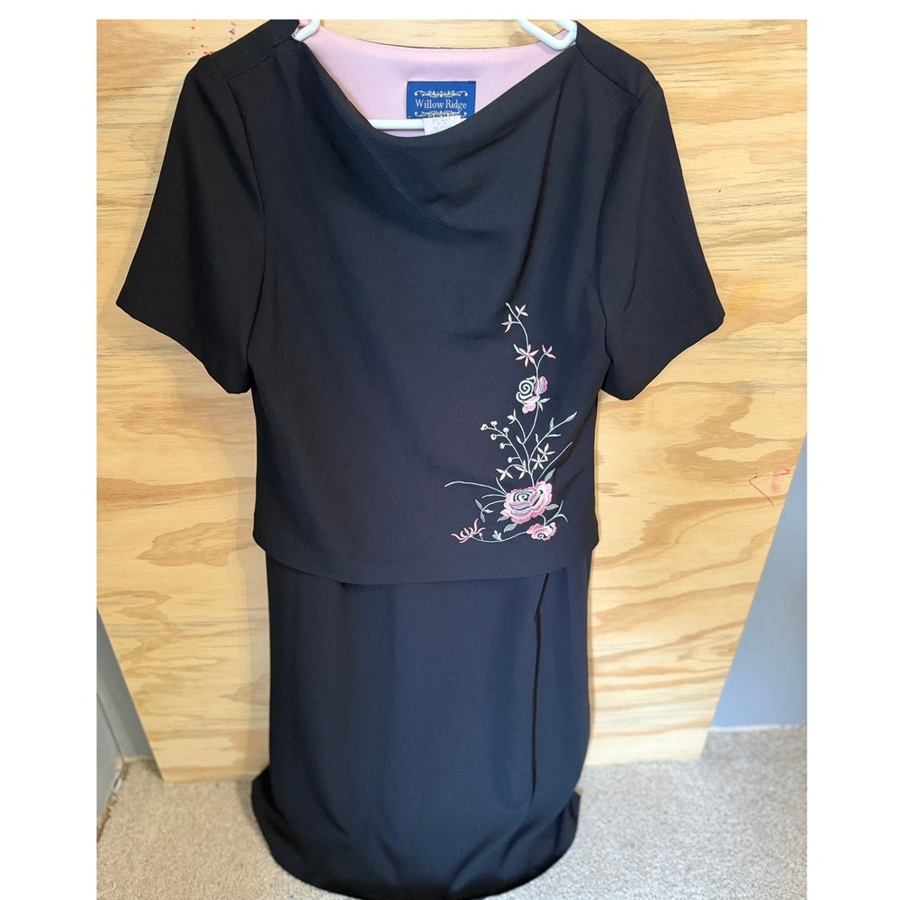 Women's Willow Ridge Vintage Dress 12 Black Embroidered Formal